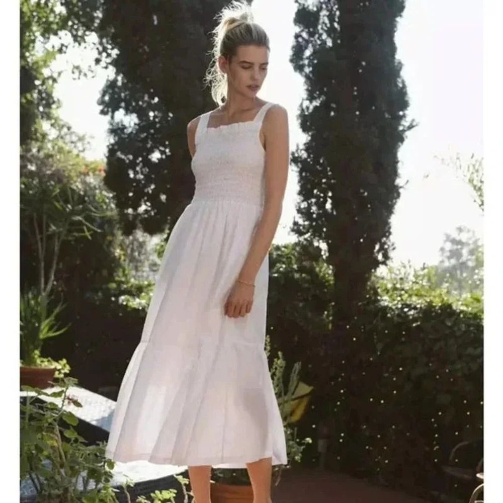 Trovata Birds Of Paradis Dolores Cotton Midi Dress Classic White Size Medium